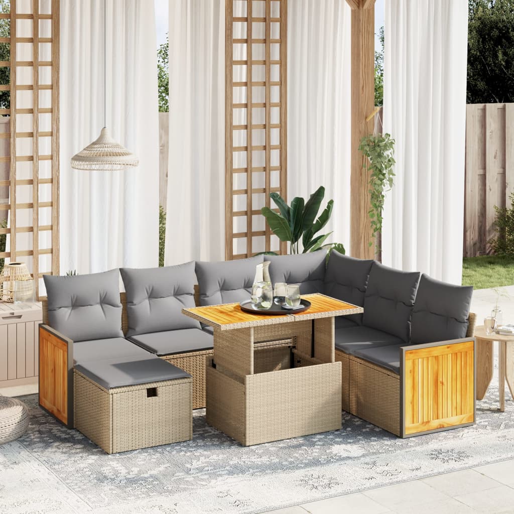 Set Divano da Giardino 8 pz con Cuscini Beige in Polyrattan - homemem39
