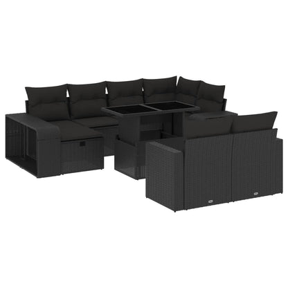 Set Divani da Giardino 11 pz con Cuscini in Polyrattan Nero