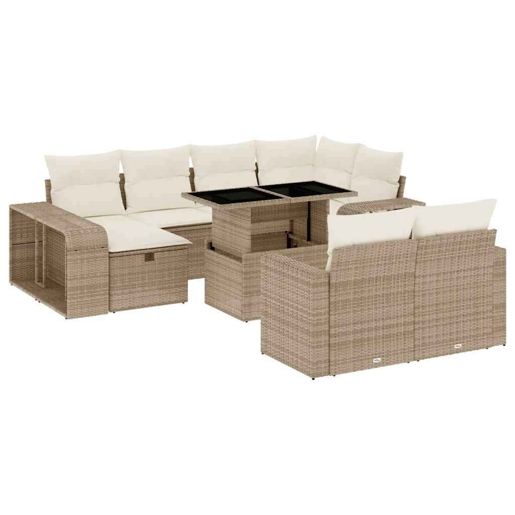 Set Divani da Giardino 11 pz con Cuscini Beige in Polyrattan | homemem39