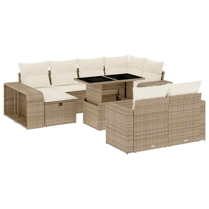 Set Divani da Giardino 11 pz con Cuscini Beige in Polyrattan | homemem39