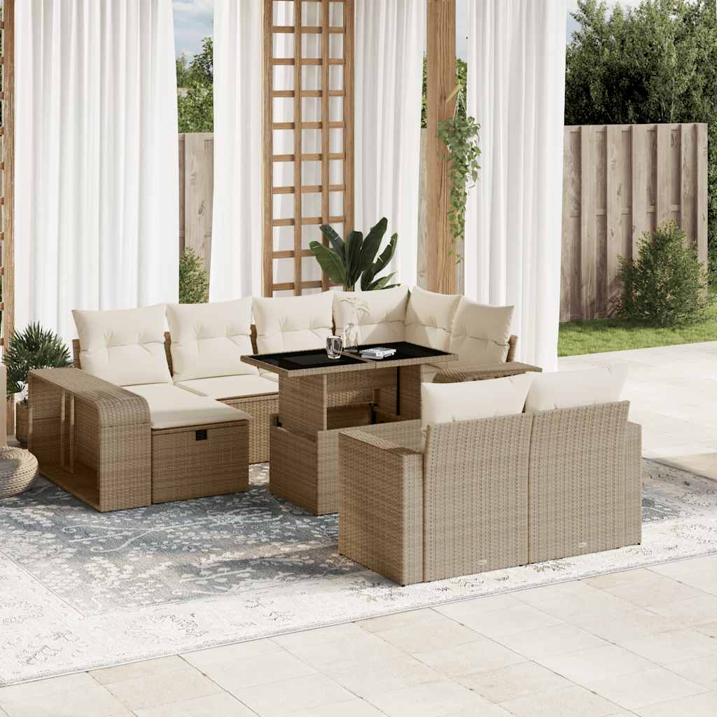 Set Divani da Giardino 11 pz con Cuscini Beige in Polyrattan - homemem39