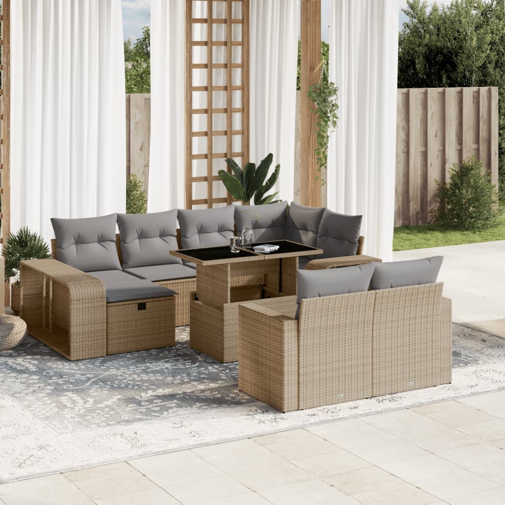 Set Divani da Giardino 11 pz con Cuscini Beige in Polyrattan - homemem39