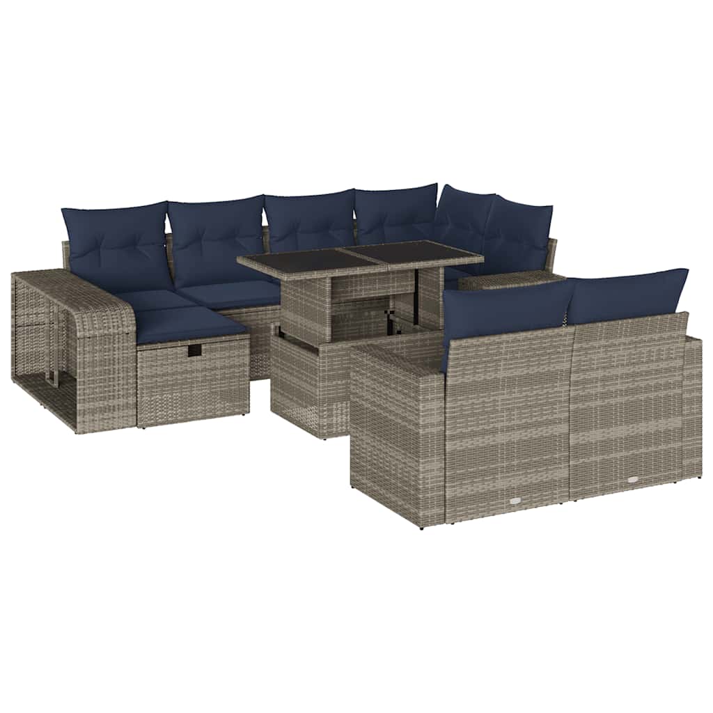 Set Divani da Giardino 11 pz con Cuscini Grigio in Polyrattan | homemem39