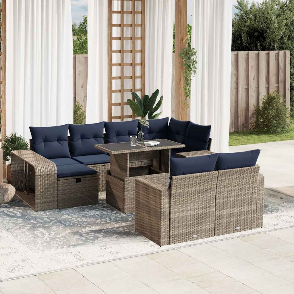 Set Divani da Giardino 11 pz con Cuscini Grigio in Polyrattan | homemem39