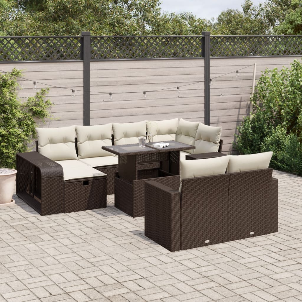 Set Divani da Giardino 11 pz con Cuscini Polyrattan Marrone - homemem39