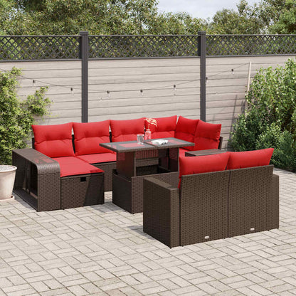 Set Divani da Giardino 11 pz con Cuscini Marrone in Polyrattan | homemem39