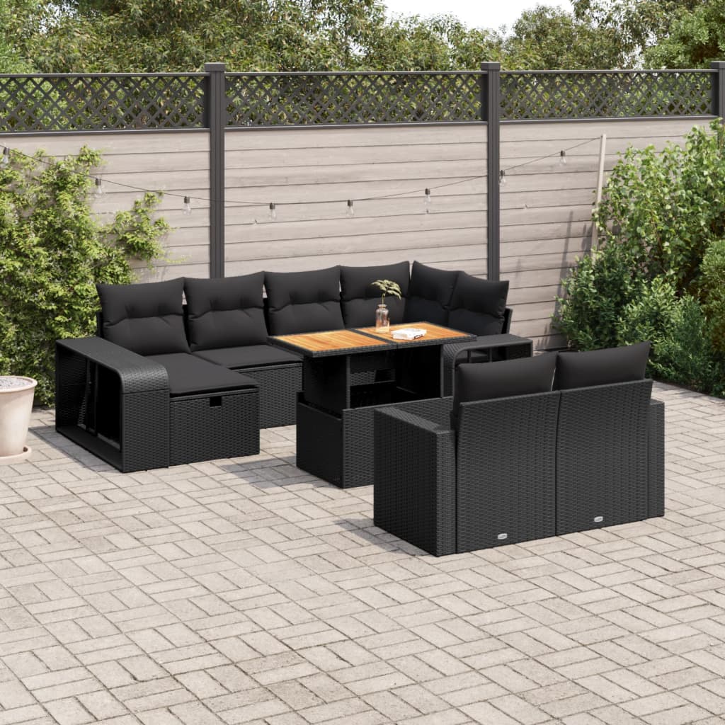 Set Divani da Giardino 11 pz con Cuscini in Polyrattan Nero | homemem39