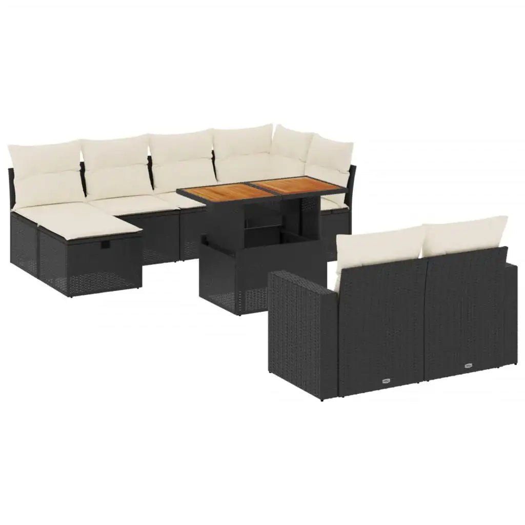 Set Divani da Giardino 11 pz con Cuscini in Polyrattan Nero - homemem39