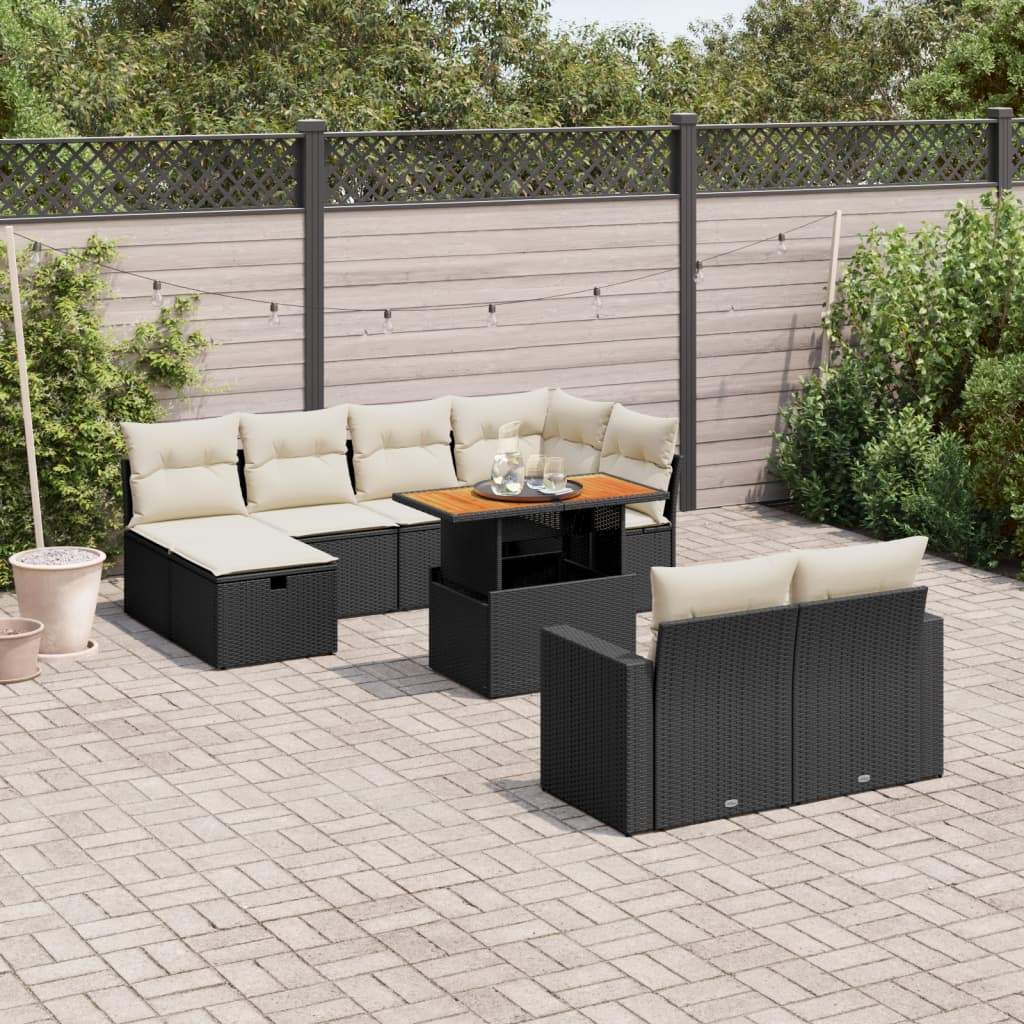 Set Divani da Giardino 11 pz con Cuscini in Polyrattan Nero - homemem39