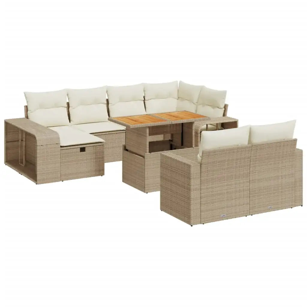 Set Divani da Giardino 11 pz con Cuscini Beige in Polyrattan - homemem39
