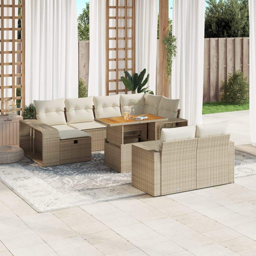 Set Divani da Giardino 11 pz con Cuscini Beige in Polyrattan - homemem39