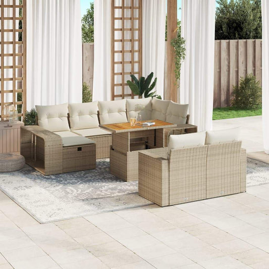 Set Divani da Giardino 11 pz con Cuscini Beige in Polyrattan - homemem39