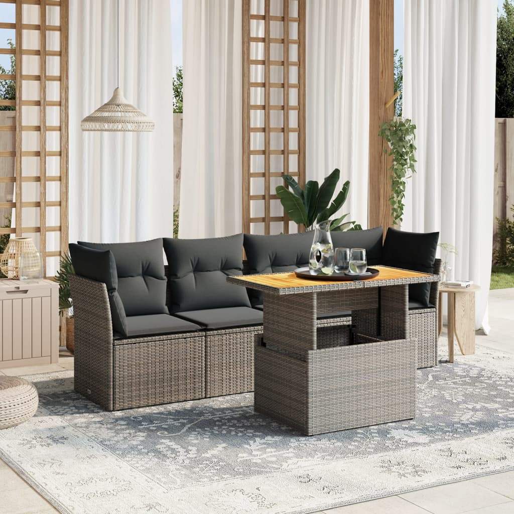 Set Divano da Giardino 5 pz con Cuscini Grigio in Polyrattan - homemem39