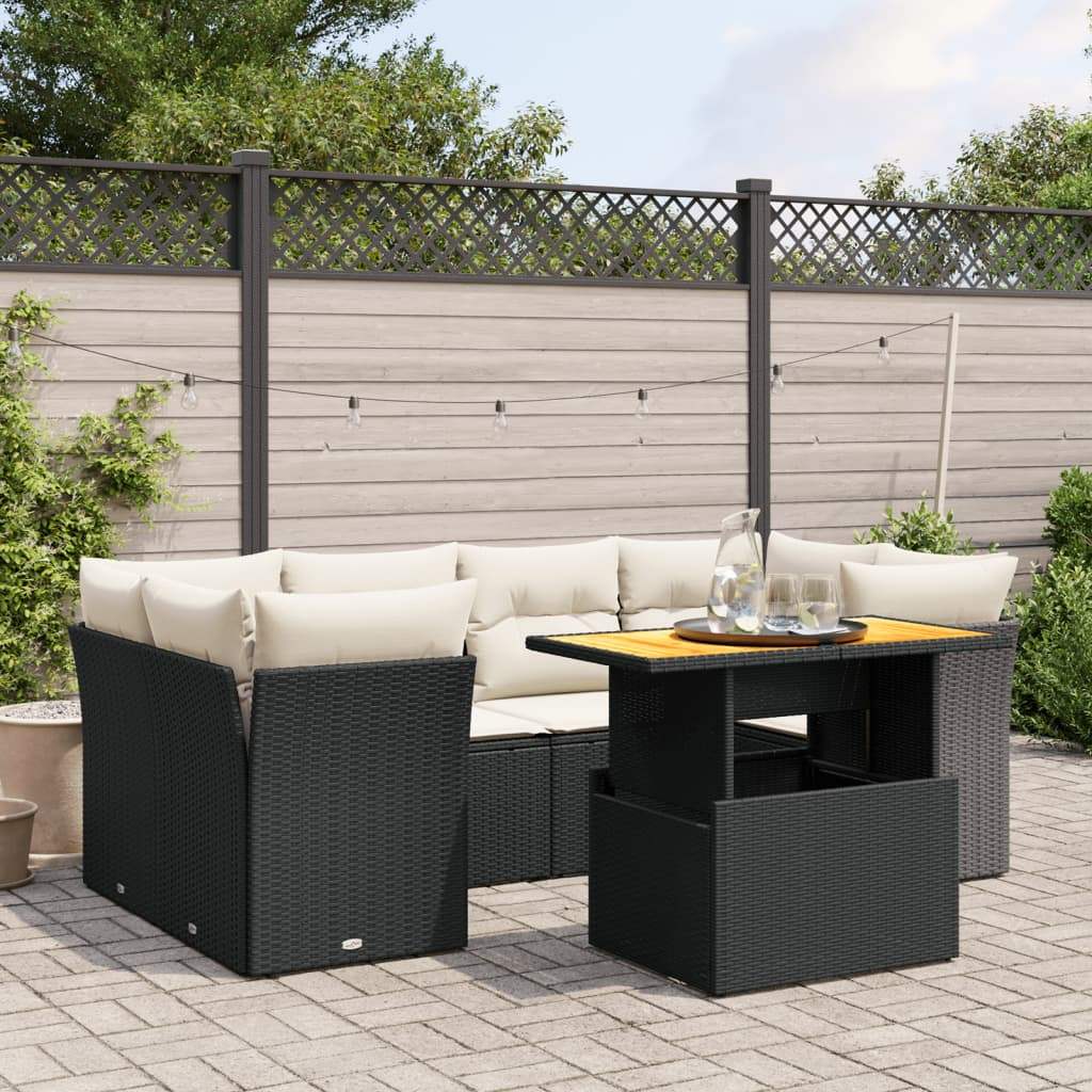 Set Divani da Giardino con Cuscini 7pz Nero Polyrattan - homemem39