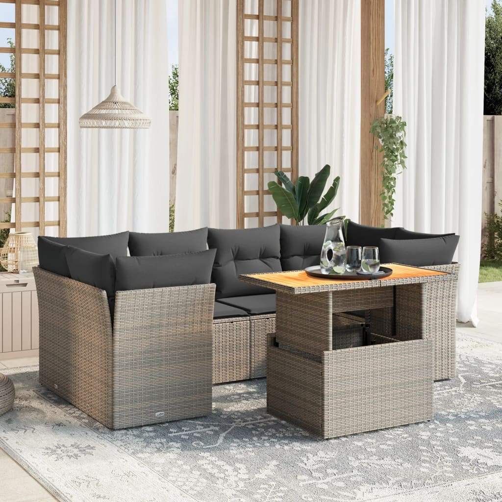 Set Divani da Giardino 7 pz con Cuscini Grigio in Polyrattan - homemem39