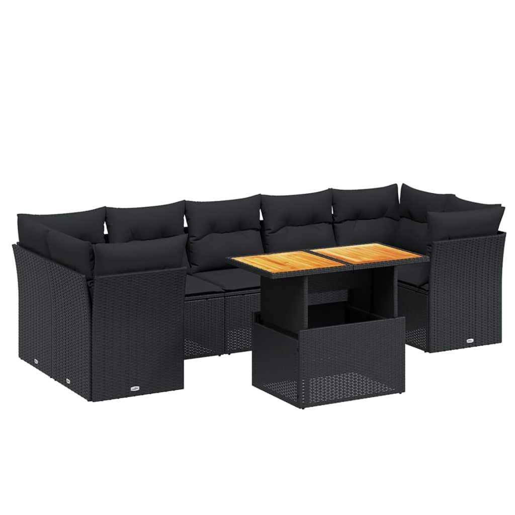 Set Divani da Giardino con Cuscini 8 pz Nero in Polyrattan - homemem39