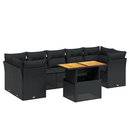 Set Divani da Giardino con Cuscini 8 pz Nero in Polyrattan