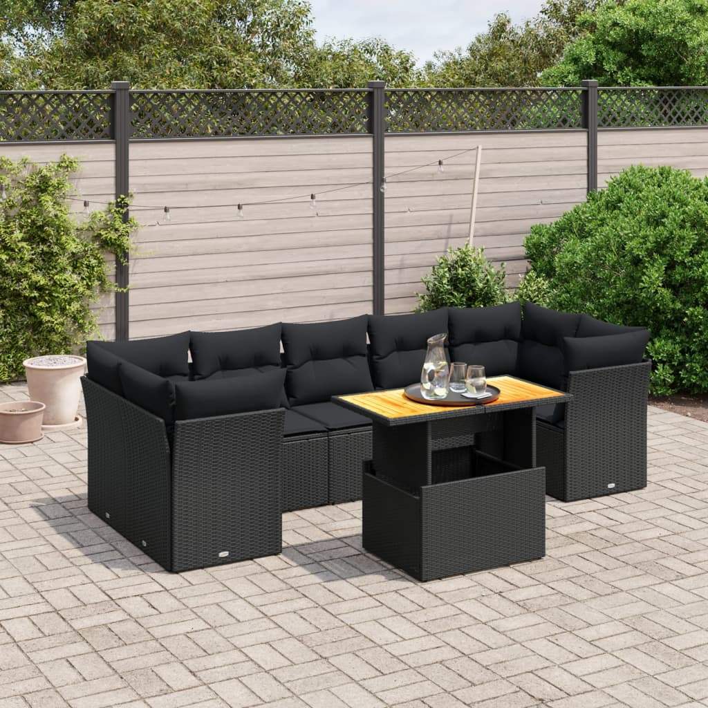 Set Divani da Giardino con Cuscini 8 pz Nero in Polyrattan - homemem39