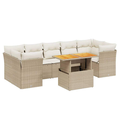 Set Divano da Giardino 8 pz con Cuscini Beige in Polyrattan - homemem39