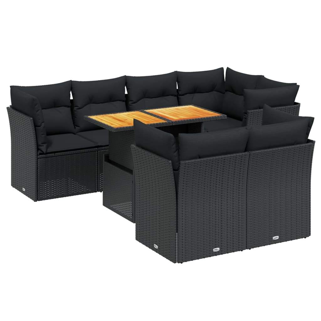 Set Divani da Giardino con Cuscini 8 pz Nero in Polyrattan - homemem39