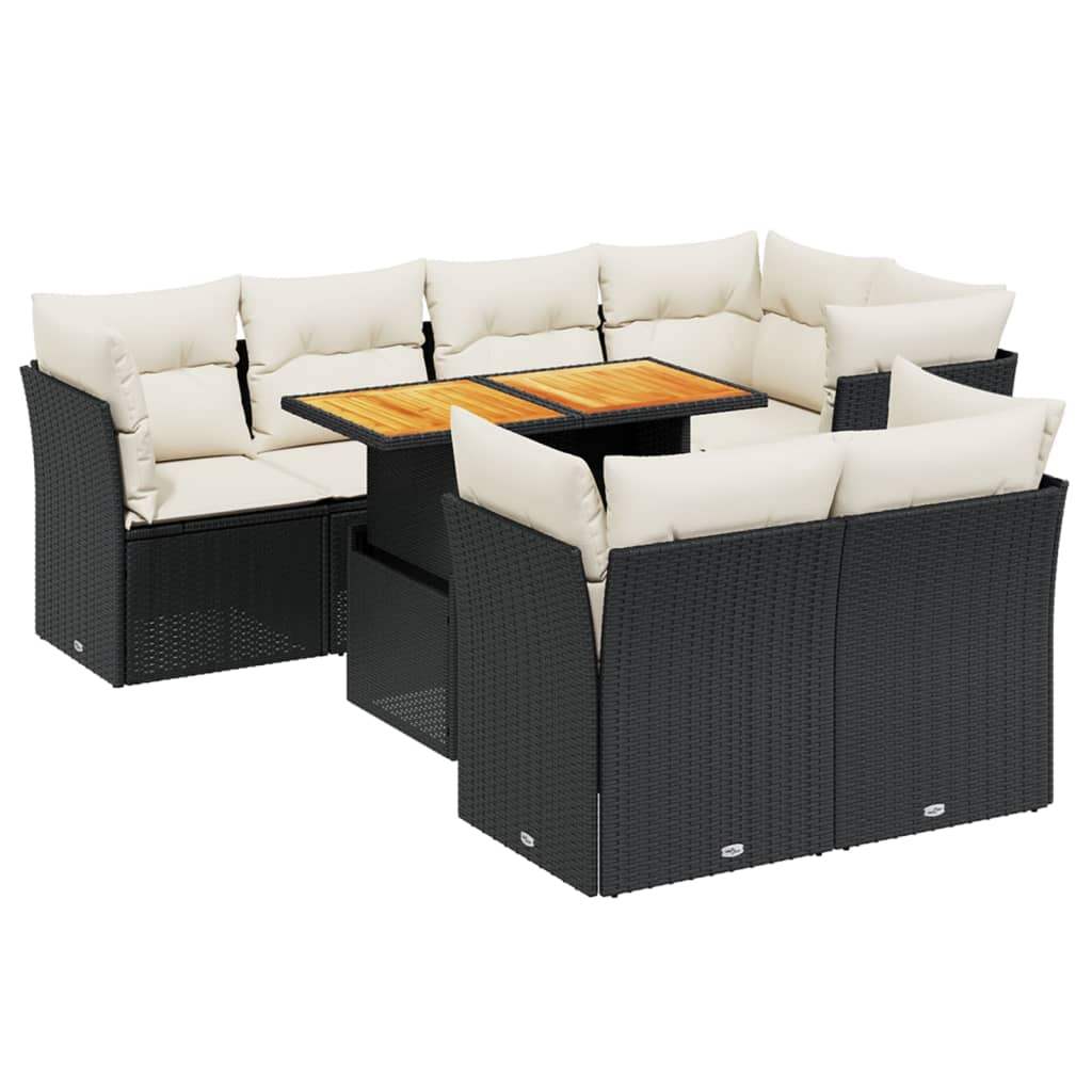 Set Divani da Giardino con Cuscini 8 pz Nero in Polyrattan - homemem39