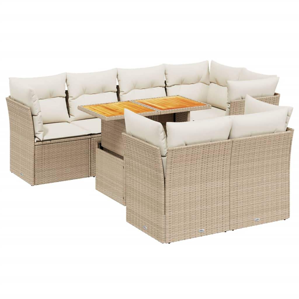 Set Divano da Giardino 8 pz con Cuscini Beige in Polyrattan - homemem39