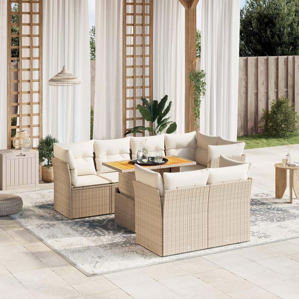 Set Divano da Giardino 8 pz con Cuscini Beige in Polyrattan - homemem39