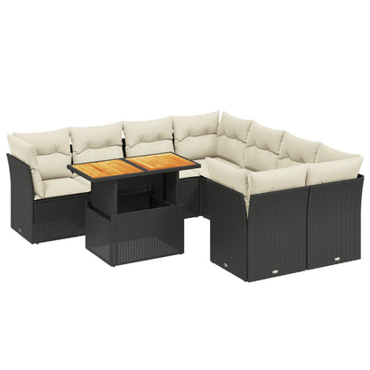 Set Divani da Giardino 9 pz con Cuscini Nero in Polyrattan