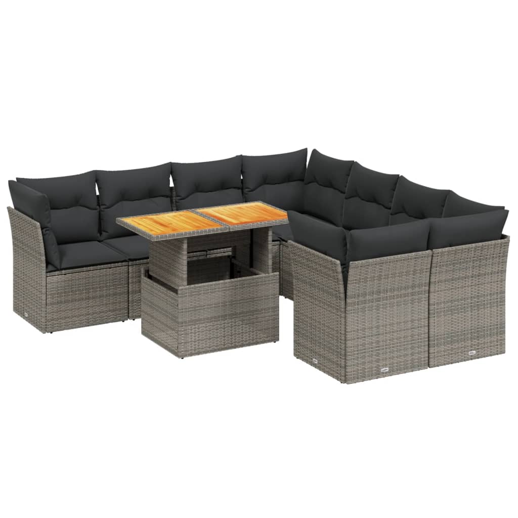 Set Divano da Giardino 9 pz con Cuscini Grigio in Polyrattan - homemem39