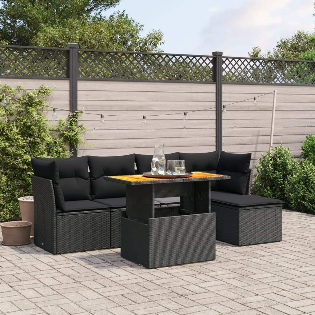 Set Divano da Giardino 6 pz con Cuscini Nero in Polyrattan - homemem39