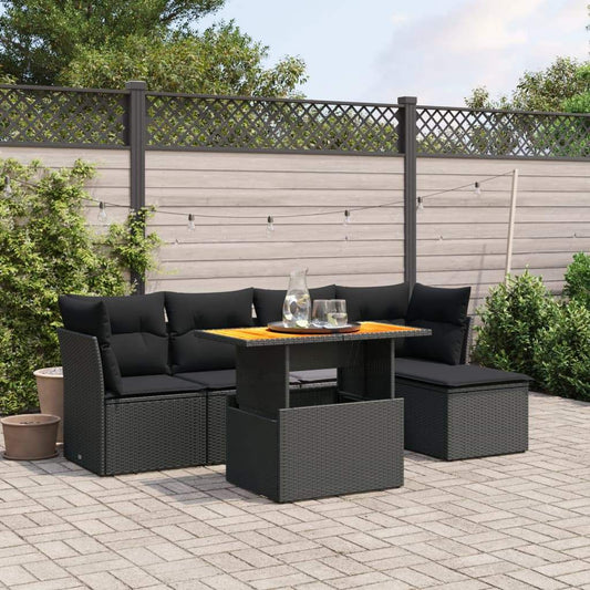 Set Divano da Giardino 6 pz con Cuscini Nero in Polyrattan - homemem39