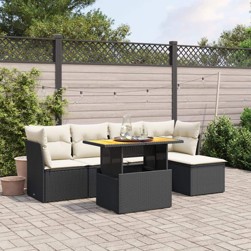 Set Divano da Giardino 6 pz con Cuscini Nero in Polyrattan - homemem39