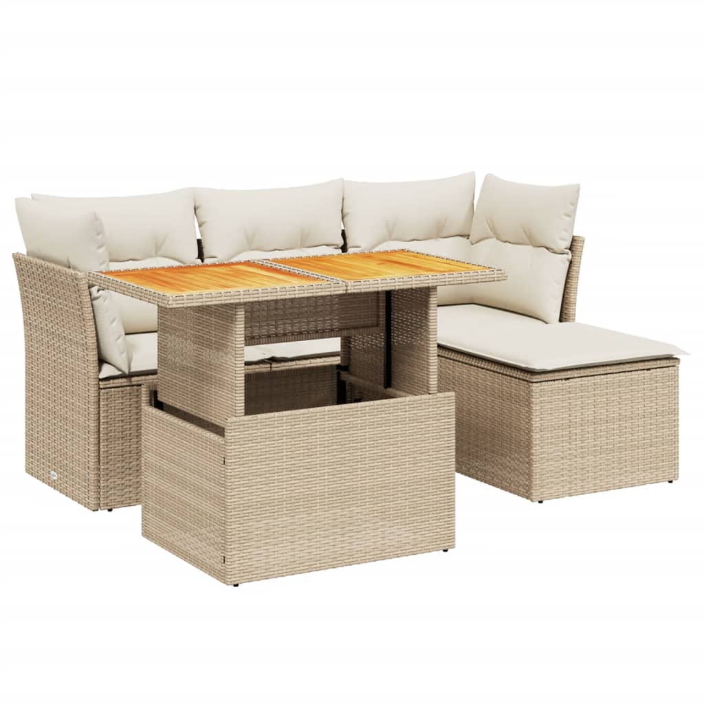 Set Divano da Giardino 6 pz con Cuscini Beige in Polyrattan