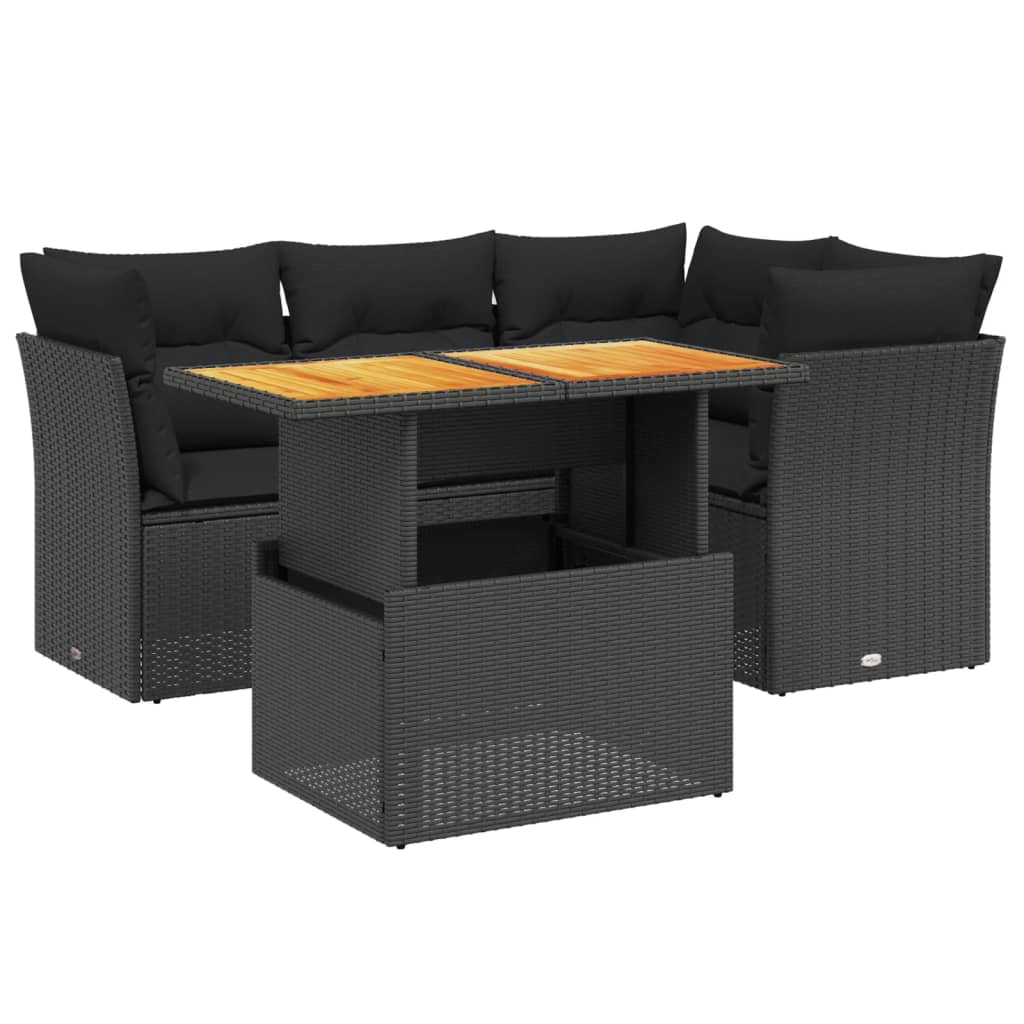 Set Divani da Giardino 5 pz con Cuscini in Polyrattan Nero