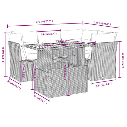 Set Divani da Giardino 5 pz con Cuscini in Polyrattan Nero