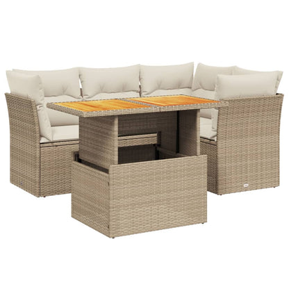 Set Divano da Giardino 5 pz con Cuscini Beige in Polyrattan