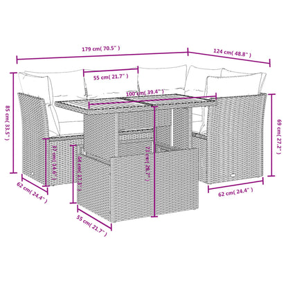 Set Divano da Giardino 5 pz con Cuscini Beige in Polyrattan