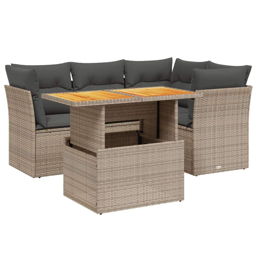 Set Divano da Giardino 5 pz con Cuscini Grigio in Polyrattan - homemem39