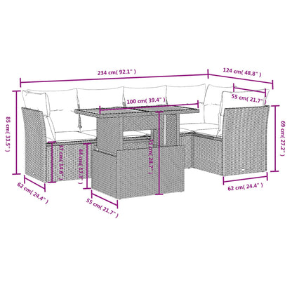 Set Divano da Giardino 5 pz con Cuscini Beige in Polyrattan