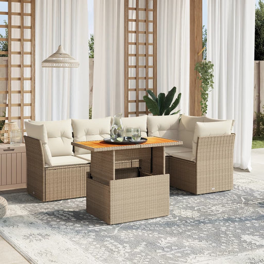 Set Divano da Giardino 5 pz con Cuscini Beige in Polyrattan