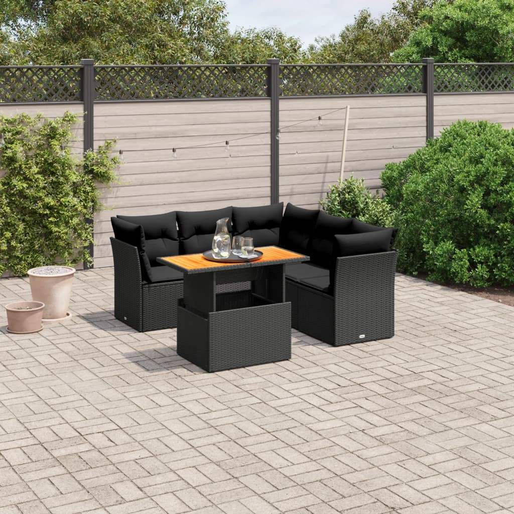 Set Divani da Giardino 5 pz con Cuscini in Polyrattan Nero - homemem39
