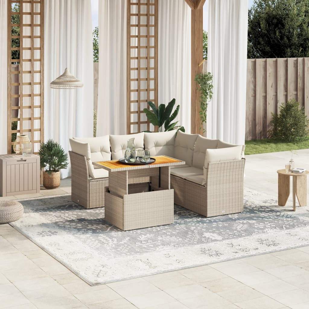 Set Divano da Giardino 5 pz con Cuscini Beige in Polyrattan - homemem39