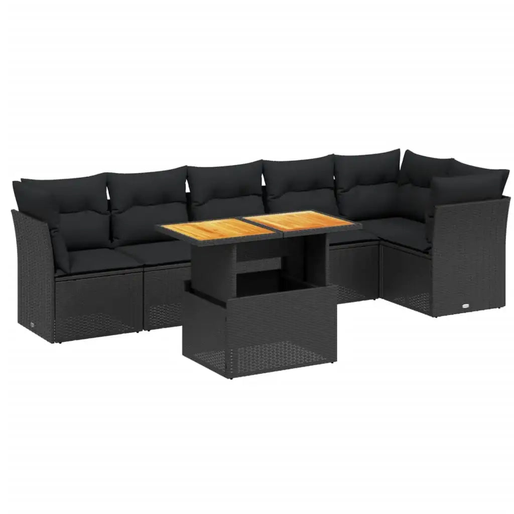 Set Divani da Giardino con Cuscini 7pz Nero Polyrattan - homemem39