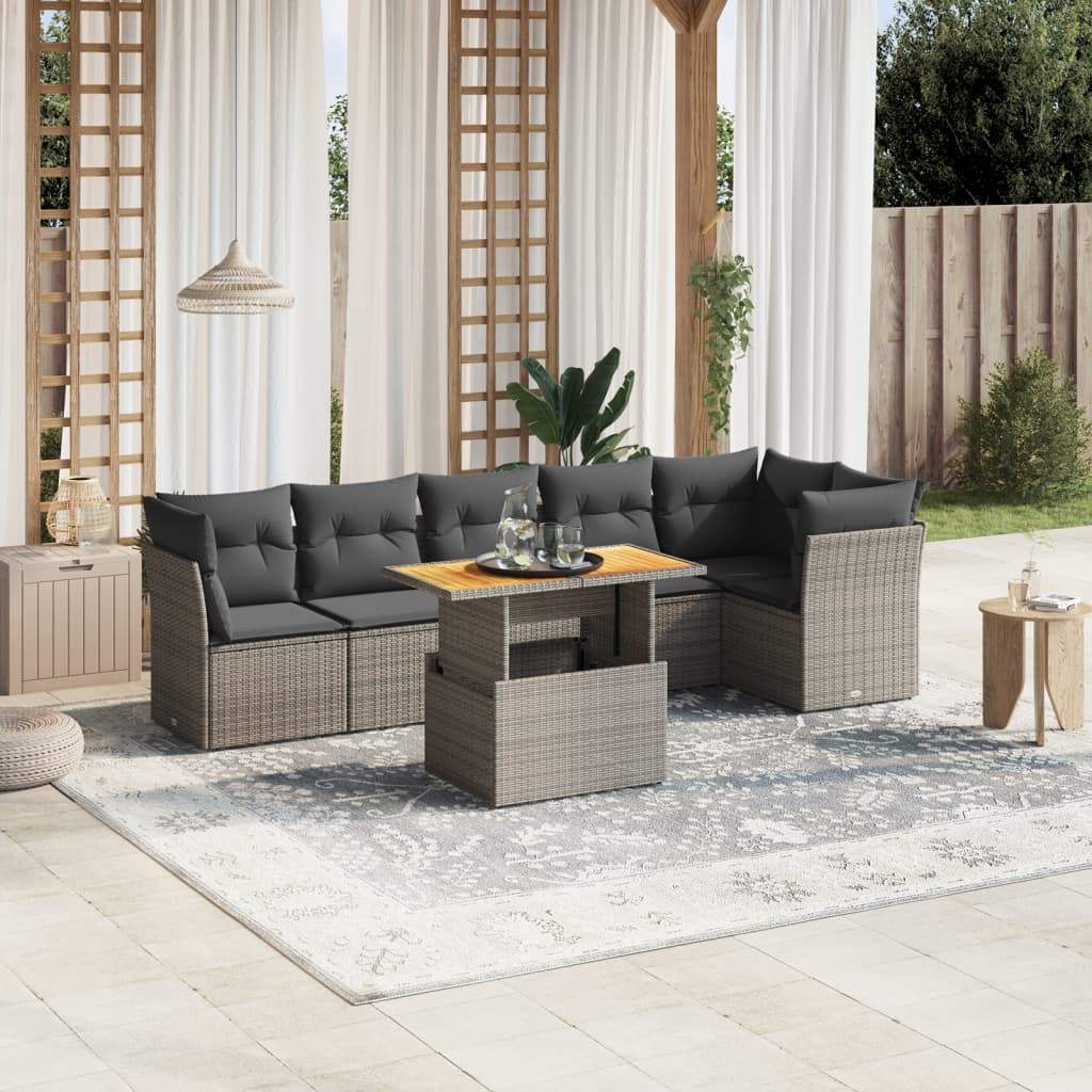 Set Divani da Giardino 7 pz con Cuscini Grigio in Polyrattan - homemem39