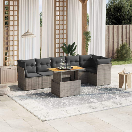 Set Divani da Giardino 7 pz con Cuscini Grigio in Polyrattan - homemem39