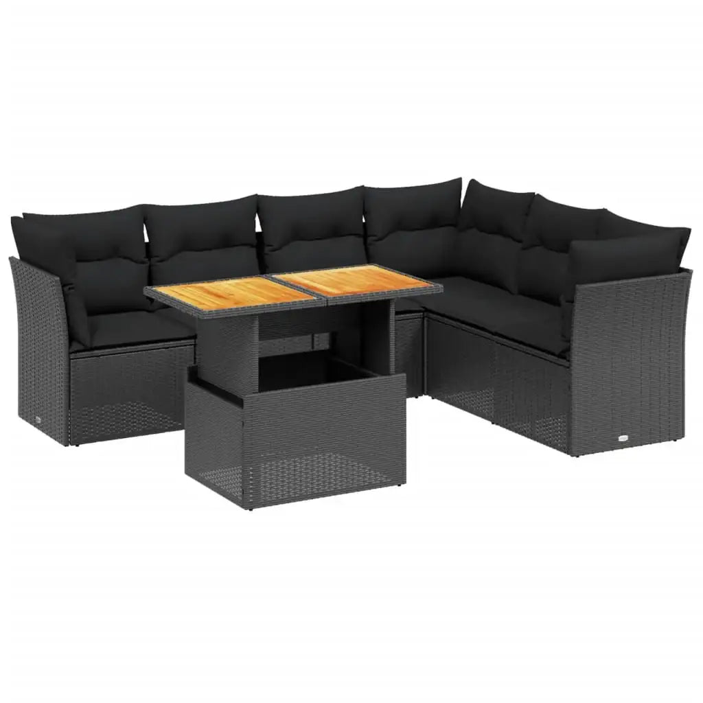 Set Divani da Giardino con Cuscini 7pz Nero Polyrattan - homemem39