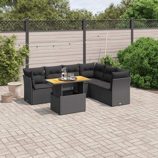 Set Divani da Giardino con Cuscini 7pz Nero Polyrattan - homemem39