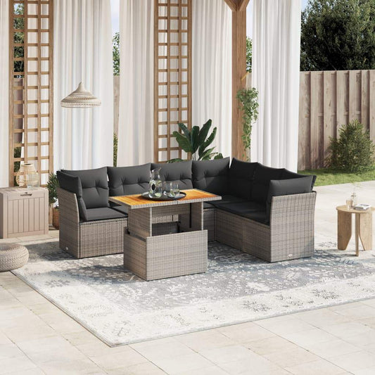 Set Divani da Giardino 7 pz con Cuscini Grigio in Polyrattan - homemem39