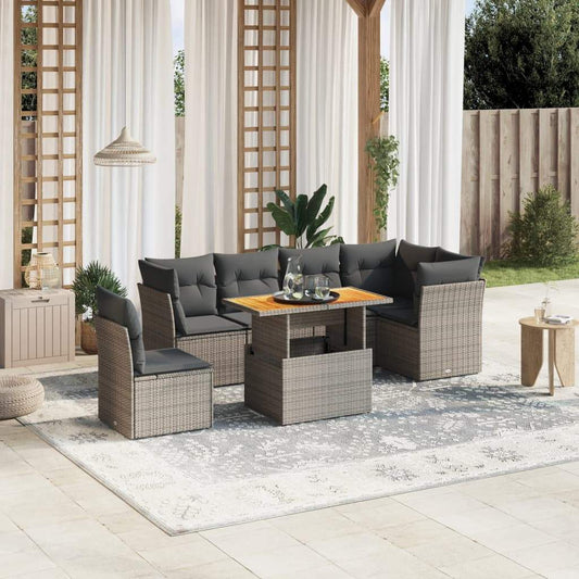 Set Divani da Giardino 7 pz con Cuscini Grigio in Polyrattan - homemem39