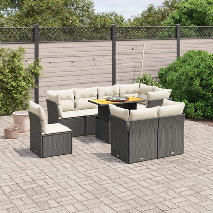 Set Divani da Giardino 9 pz con Cuscini Nero in Polyrattan - homemem39